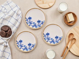Hermia Golden Blue Ivy Set de 6 Platos de Postre en Porcelana